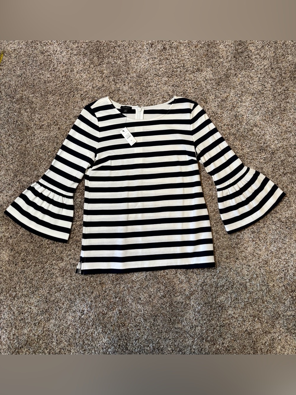 285. Talbots Black and White Striped Bell Sleeve Tunic, NWT, Size XS